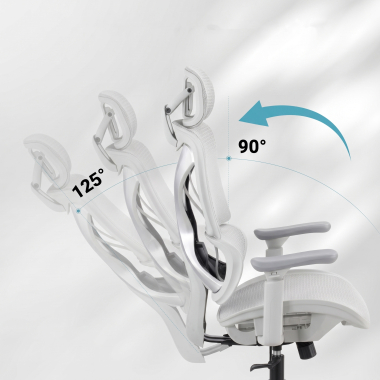 ergonomische bureaustoel wit grijs velstrom netstof mesh 3d verstelbare armleuningen dubbele lumbale steun hoofdsteun 9