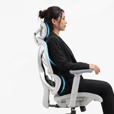 ergonomische bureaustoel wit grijs velstrom netstof mesh 3d verstelbare armleuningen dubbele lumbale steun hoofdsteun 10