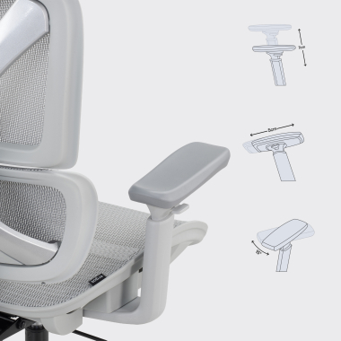 ergonomische bureaustoel wit grijs velstrom netstof mesh 3d verstelbare armleuningen dubbele lumbale steun hoofdsteun 12