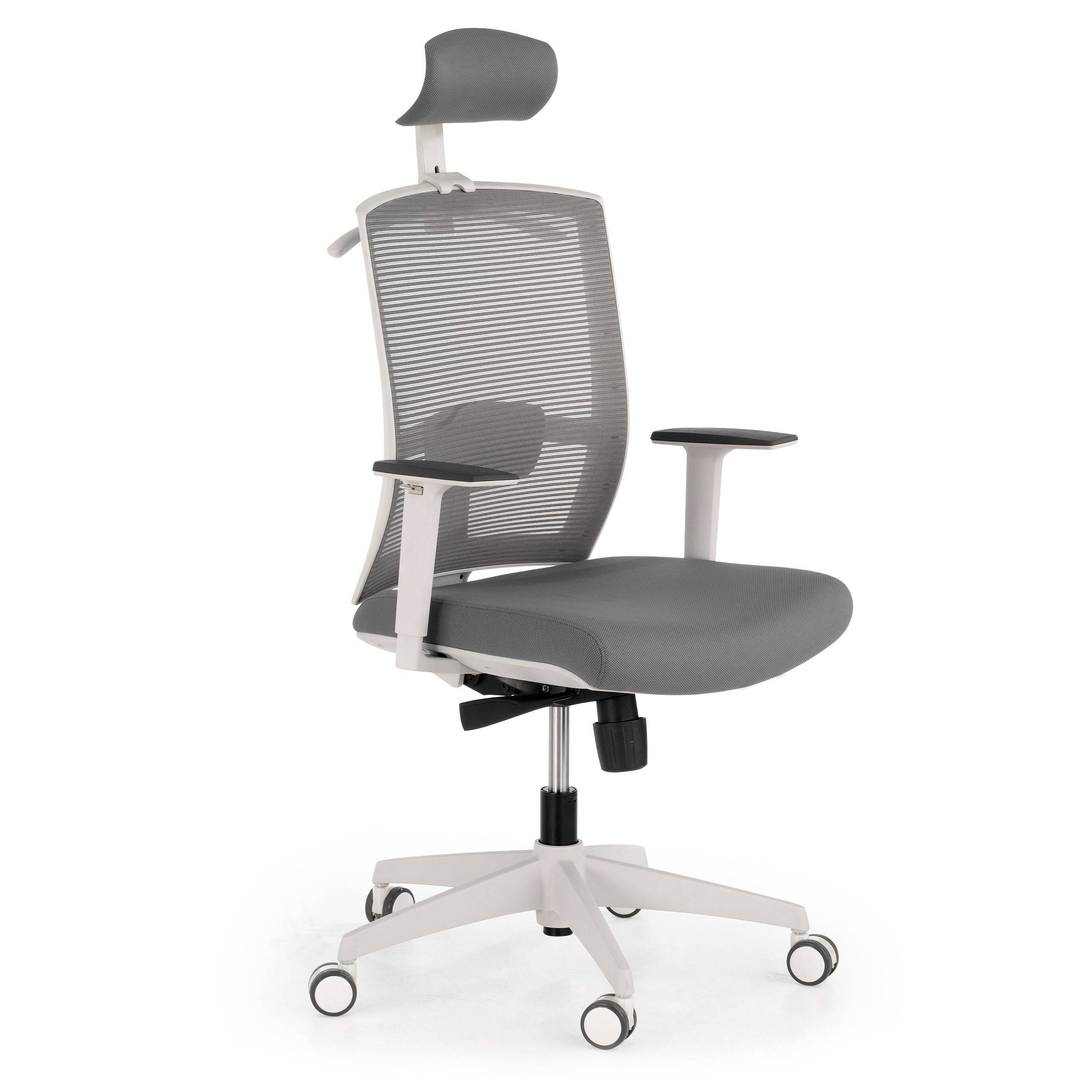 Ergonomische bureaustoel Akira White, met hoofdsteun