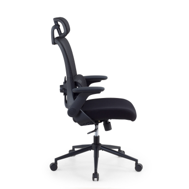 ergonomische bureaustoel zwart dexter netstof mesh opklapbare armleuningen lumbale steun hoofdsteun 4