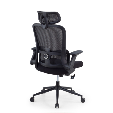 ergonomische bureaustoel zwart dexter netstof mesh opklapbare armleuningen lumbale steun hoofdsteun 5