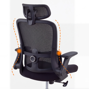 ergonomische bureaustoel zwart dexter netstof mesh opklapbare armleuningen lumbale steun hoofdsteun 8