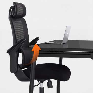 ergonomische bureaustoel zwart dexter netstof mesh opklapbare armleuningen lumbale steun hoofdsteun 11