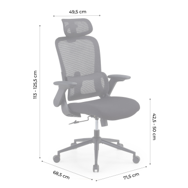 ergonomische bureaustoel zwart dexter netstof mesh opklapbare armleuningen lumbale steun hoofdsteun 13