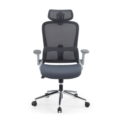 ergonomische bureaustoel grijs dexter netstof mesh opklapbare armleuningen lumbale steun hoofdsteun 3