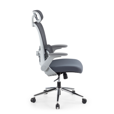 ergonomische bureaustoel grijs dexter netstof mesh opklapbare armleuningen lumbale steun hoofdsteun 4