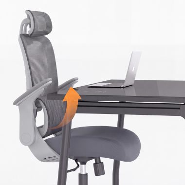 ergonomische bureaustoel grijs dexter netstof mesh opklapbare armleuningen lumbale steun hoofdsteun 13