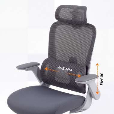 ergonomische bureaustoel grijs dexter netstof mesh opklapbare armleuningen lumbale steun hoofdsteun 5