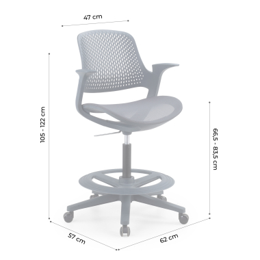 ergonomische kruk antraciet dorian netstof mesh vaste armleuningen 12