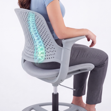 ergonomische kruk grijs dorian netstof mesh vaste armleuningen 7
