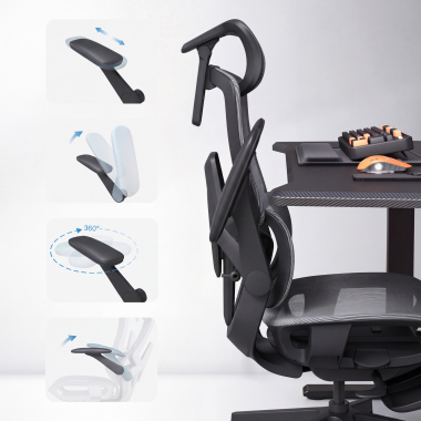 ergonomische bureaustoel zwart halo z3 netstof mesh 4d verstelbare armleuningen lumbale steun hoofdsteun uitschuifbare voetensteun 7