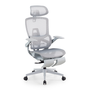 ergonomische bureaustoel wit grijs halo z3 netstof mesh 4d verstelbare armleuningen lumbale steun hoofdsteun uitschuifbare voetensteun 1