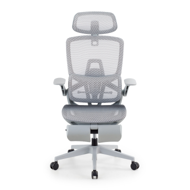 ergonomische bureaustoel wit grijs halo z3 netstof mesh 4d verstelbare armleuningen lumbale steun hoofdsteun uitschuifbare voetensteun 3