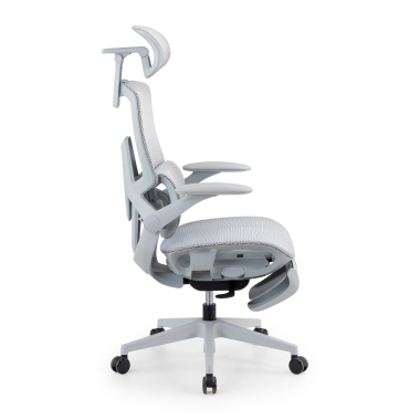 ergonomische bureaustoel wit grijs halo z3 netstof mesh 4d verstelbare armleuningen lumbale steun hoofdsteun uitschuifbare voetensteun 4