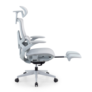 ergonomische bureaustoel wit grijs halo z3 netstof mesh 4d verstelbare armleuningen lumbale steun hoofdsteun uitschuifbare voetensteun 12