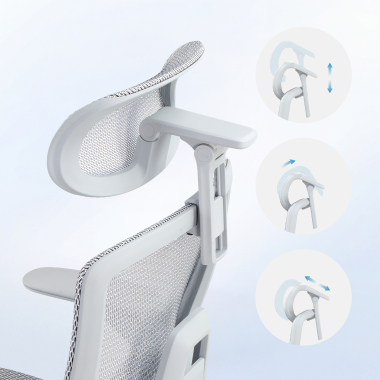 ergonomische bureaustoel wit grijs halo z3 netstof mesh 4d verstelbare armleuningen lumbale steun hoofdsteun uitschuifbare voetensteun 7