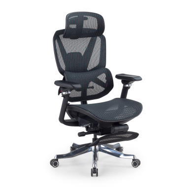 ergonomische bureaustoel zwart glide ultra netstof mesh 5d verstelbare armleuningen lumbale steun hoofdsteun uitschuifbare voetensteun 1