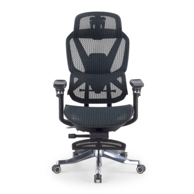 ergonomische bureaustoel zwart glide ultra netstof mesh 5d verstelbare armleuningen lumbale steun hoofdsteun uitschuifbare voetensteun 3