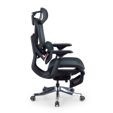 ergonomische bureaustoel zwart glide ultra netstof mesh 5d verstelbare armleuningen lumbale steun hoofdsteun uitschuifbare voetensteun 4