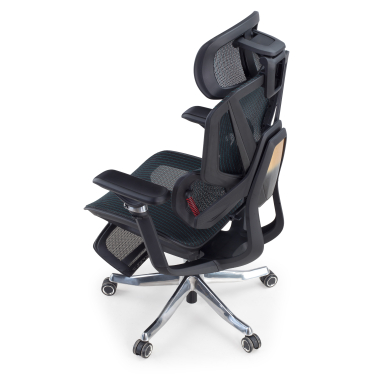 ergonomische bureaustoel zwart glide ultra netstof mesh 5d verstelbare armleuningen lumbale steun hoofdsteun uitschuifbare voetensteun 13