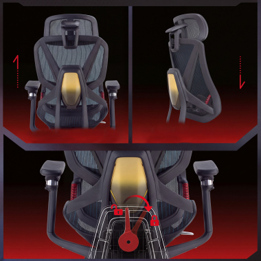 ergonomische bureaustoel zwart glide ultra netstof mesh 5d verstelbare armleuningen lumbale steun hoofdsteun uitschuifbare voetensteun 7