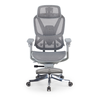 ergonomische bureaustoel wit grijs glide ultra netstof mesh 5d verstelbare armleuningen lumbale steun hoofdsteun uitschuifbare voetensteun 3
