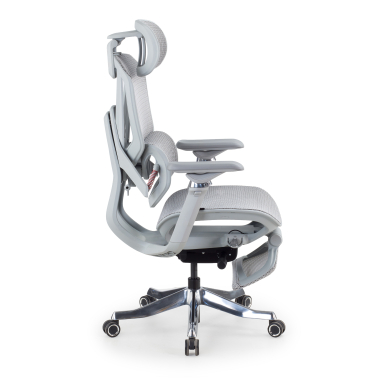 ergonomische bureaustoel wit grijs glide ultra netstof mesh 5d verstelbare armleuningen lumbale steun hoofdsteun uitschuifbare voetensteun 4