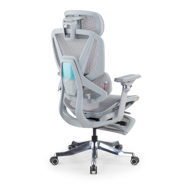 ergonomische bureaustoel wit grijs glide ultra netstof mesh 5d verstelbare armleuningen lumbale steun hoofdsteun uitschuifbare voetensteun 10