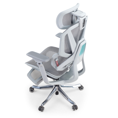 ergonomische bureaustoel wit grijs glide ultra netstof mesh 5d verstelbare armleuningen lumbale steun hoofdsteun uitschuifbare voetensteun 15