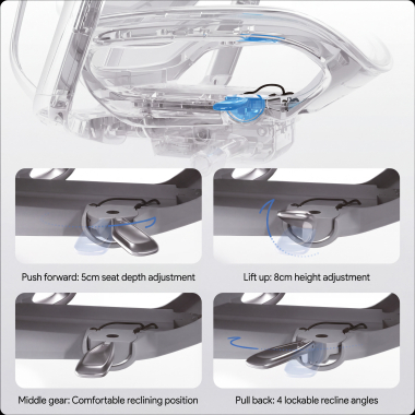 ergonomische bureaustoel wit grijs glide ultra netstof mesh 5d verstelbare armleuningen lumbale steun hoofdsteun uitschuifbare voetensteun 14