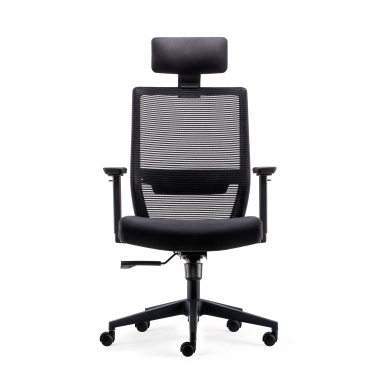 draaistoel zwart met hoofdsteun netstof mesh beweegbare armleuningen lumbale steun hoofdsteun 3
