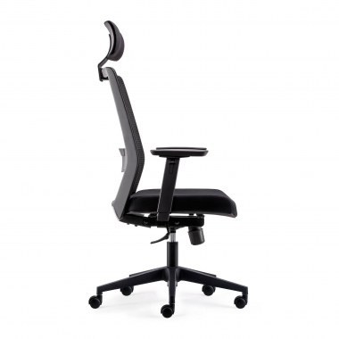 draaistoel zwart met hoofdsteun netstof mesh beweegbare armleuningen lumbale steun hoofdsteun 4