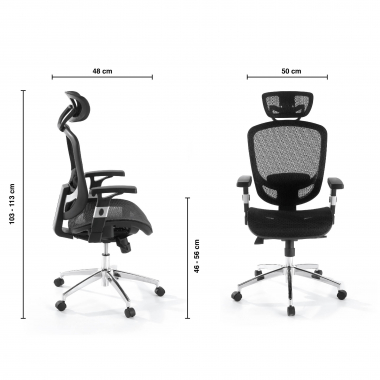 bureaustoel zwart flex netstof mesh beweegbare armleuningen lumbale steun hoofdsteun 9