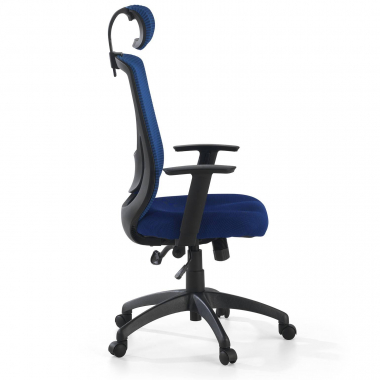 bureaustoel blauw lake netstof mesh 1d verstelbare armleuningen lumbale steun hoofdsteun 4