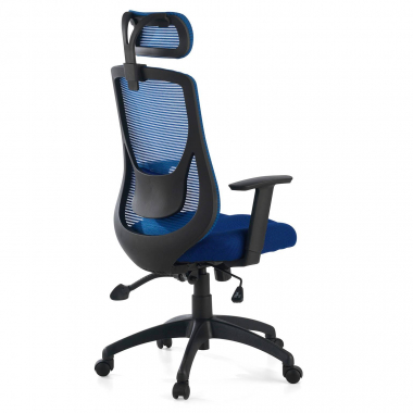 bureaustoel blauw lake netstof mesh 1d verstelbare armleuningen lumbale steun hoofdsteun 6