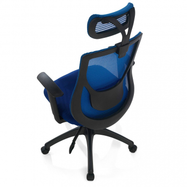 bureaustoel blauw lake netstof mesh 1d verstelbare armleuningen lumbale steun hoofdsteun 7