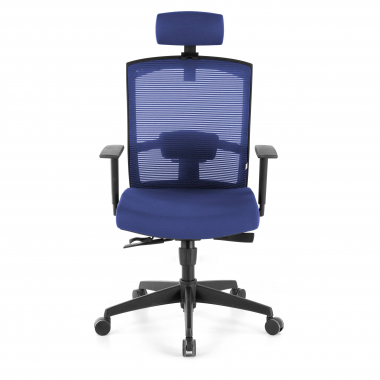 ergonomische bureaustoel blauw zwarte structuur hoofdsteun netstof mesh 1d verstelbare armleuningen lumbale steun hoofdsteun 4