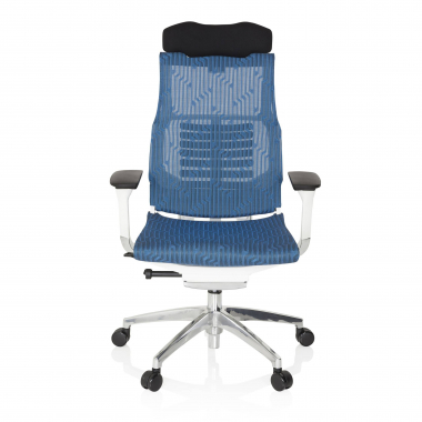 goedkope bureaustoel wit blauw witte structuur netstof mesh 4d verstelbare armleuningen lumbale steun hoofdsteun 5