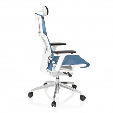 goedkope bureaustoel wit blauw witte structuur netstof mesh 4d verstelbare armleuningen lumbale steun hoofdsteun 8
