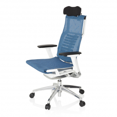 goedkope bureaustoel wit blauw witte structuur netstof mesh 4d verstelbare armleuningen lumbale steun hoofdsteun 9