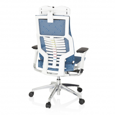 goedkope bureaustoel wit blauw witte structuur netstof mesh 4d verstelbare armleuningen lumbale steun hoofdsteun 6