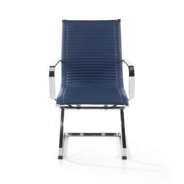vergaderstoel blauw chroomstructuur kunstleer kunstleder vaste armleuningen 3