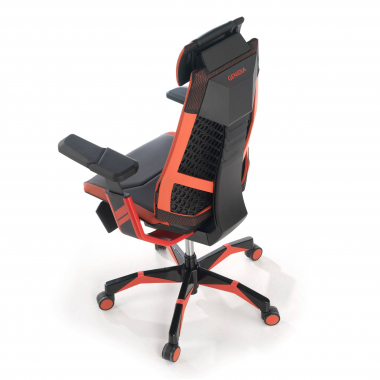 gamestoel rood genidia echt leder 5d verstelbare armleuningen lumbale steun uitschuifbare voetensteun 6