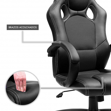 gamestoel zwart racer kunstleder vaste armleuningen 7