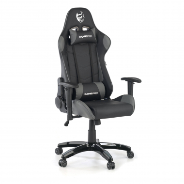 gamestoel grijs game pro kunstleder beweegbare armleuningen lumbale en cervicale kussen hoofdsteun 1