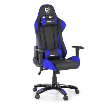 gamestoel blauw game pro kunstleder beweegbare armleuningen lumbale en cervicale kussen hoofdsteun 1