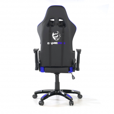 gamestoel blauw game pro kunstleder beweegbare armleuningen lumbale en cervicale kussen hoofdsteun 5