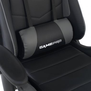gamestoel grijs game pro kunstleder beweegbare armleuningen lumbale en cervicale kussen hoofdsteun 6