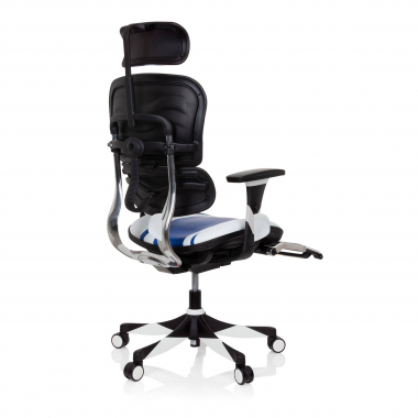 gamestoel blauw ergoplus echt leder 3d verstelbare armleuningen lumbale steun uitschuifbare voetensteun 9